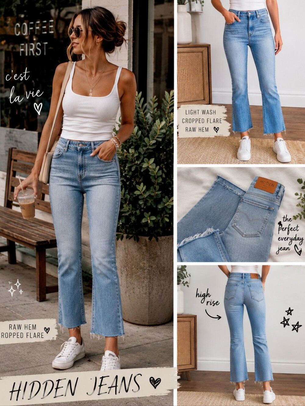 Hidden Jeans Cropped Flare Raw Hem Light Wash High Rise Size 27
